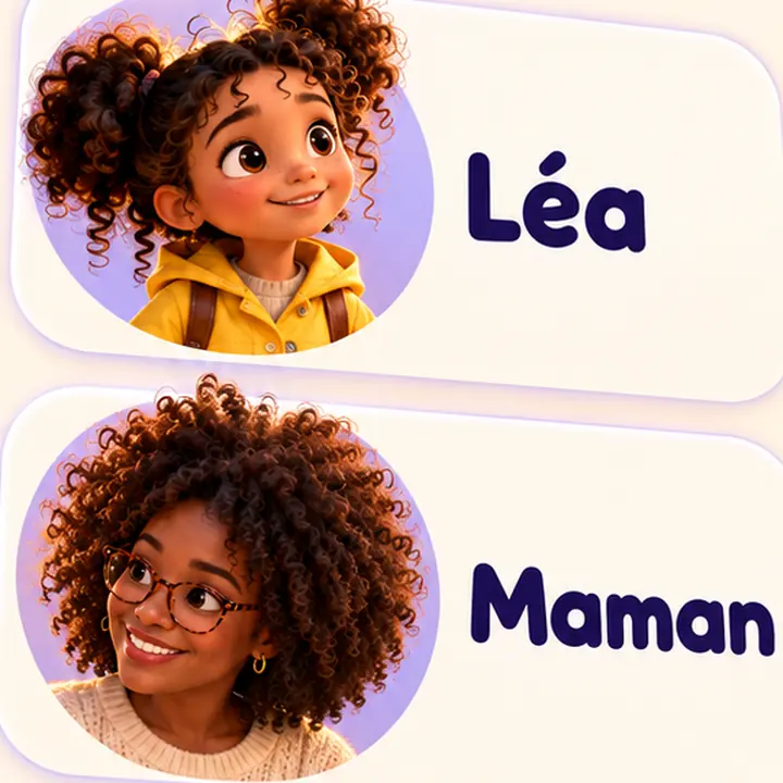 L'enfant et sa maman, dessinés comme des personnages de conte